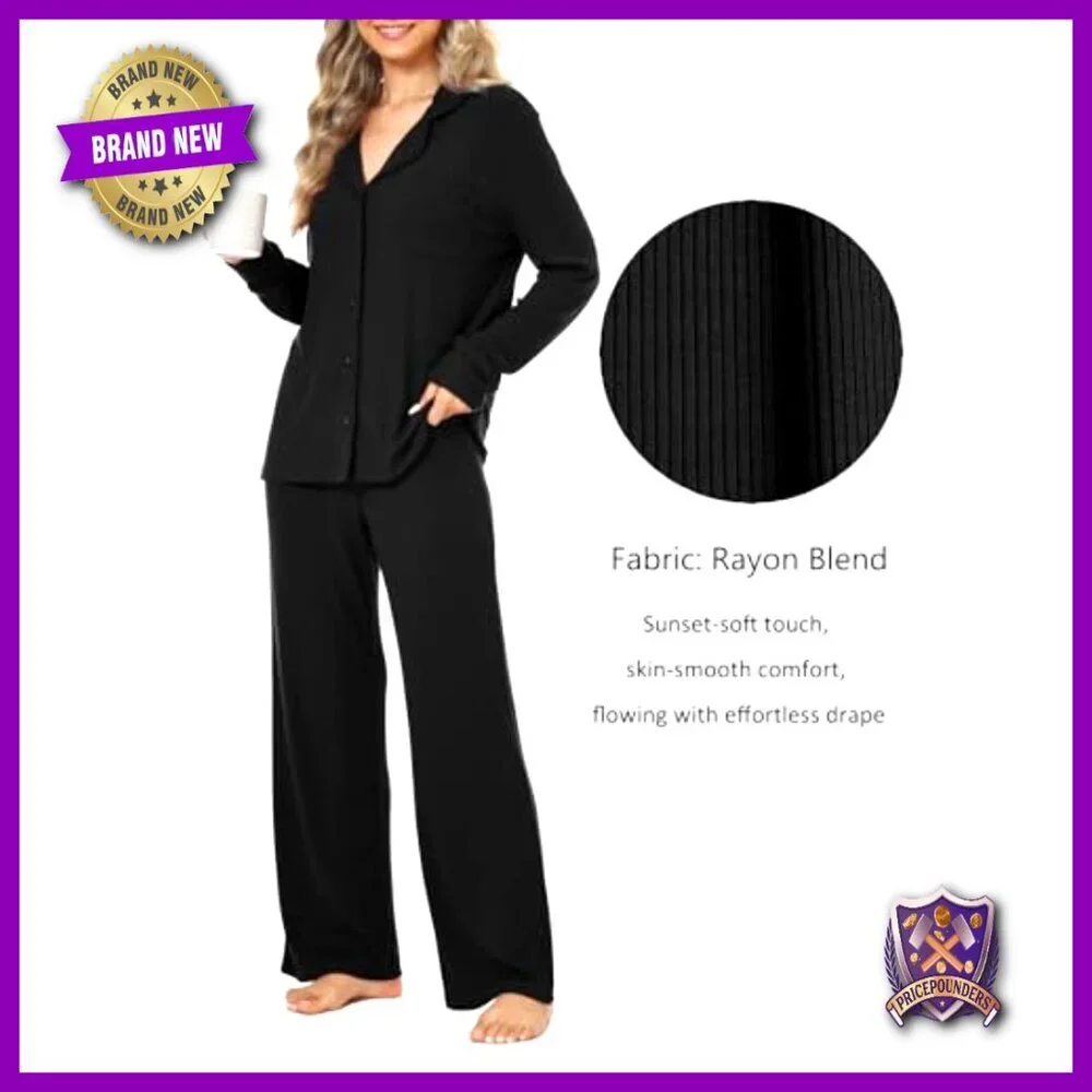 Soft Rayon Blend Long Sleeve Pajama Set Lounge Wear 2 Piece Large